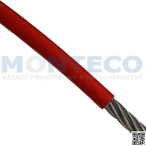 Ocelové lano pr.2x3 mm, 6x7 s nástřikem PVC červené